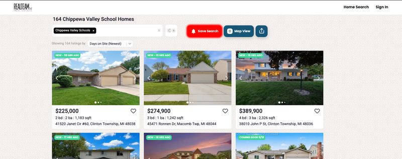 Preview of the list view of homes for sale in Chippewa Valley Schools district
