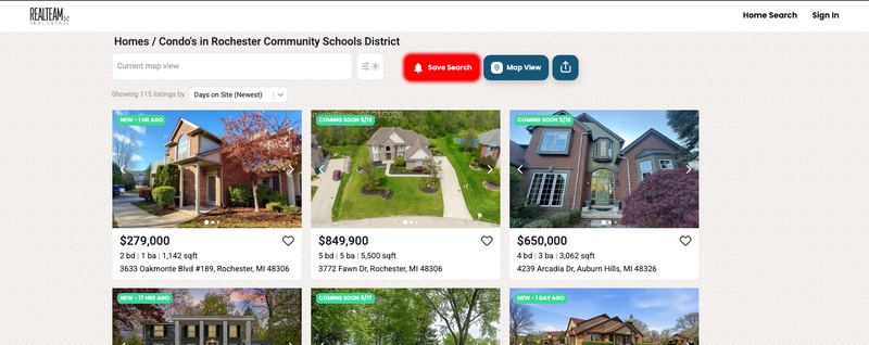Preview of the list view of homes for sale in Rochester Community Schools district