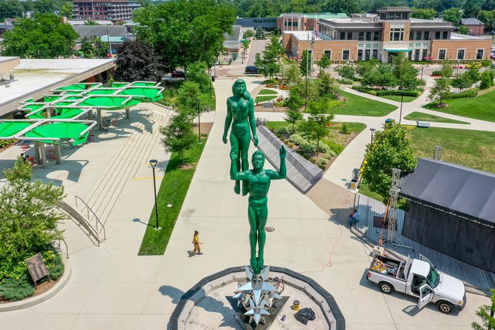Lance and Reggie sculpture at Centennial Commons in Royal Oak