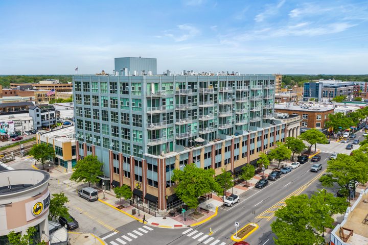 Aerial view of the 200 Main building in downtown Royal Oak